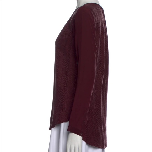 Rebecca Taylor Long Sleeve Burgundy Textured Silk Top - Size 4 - Picture 3 of 11